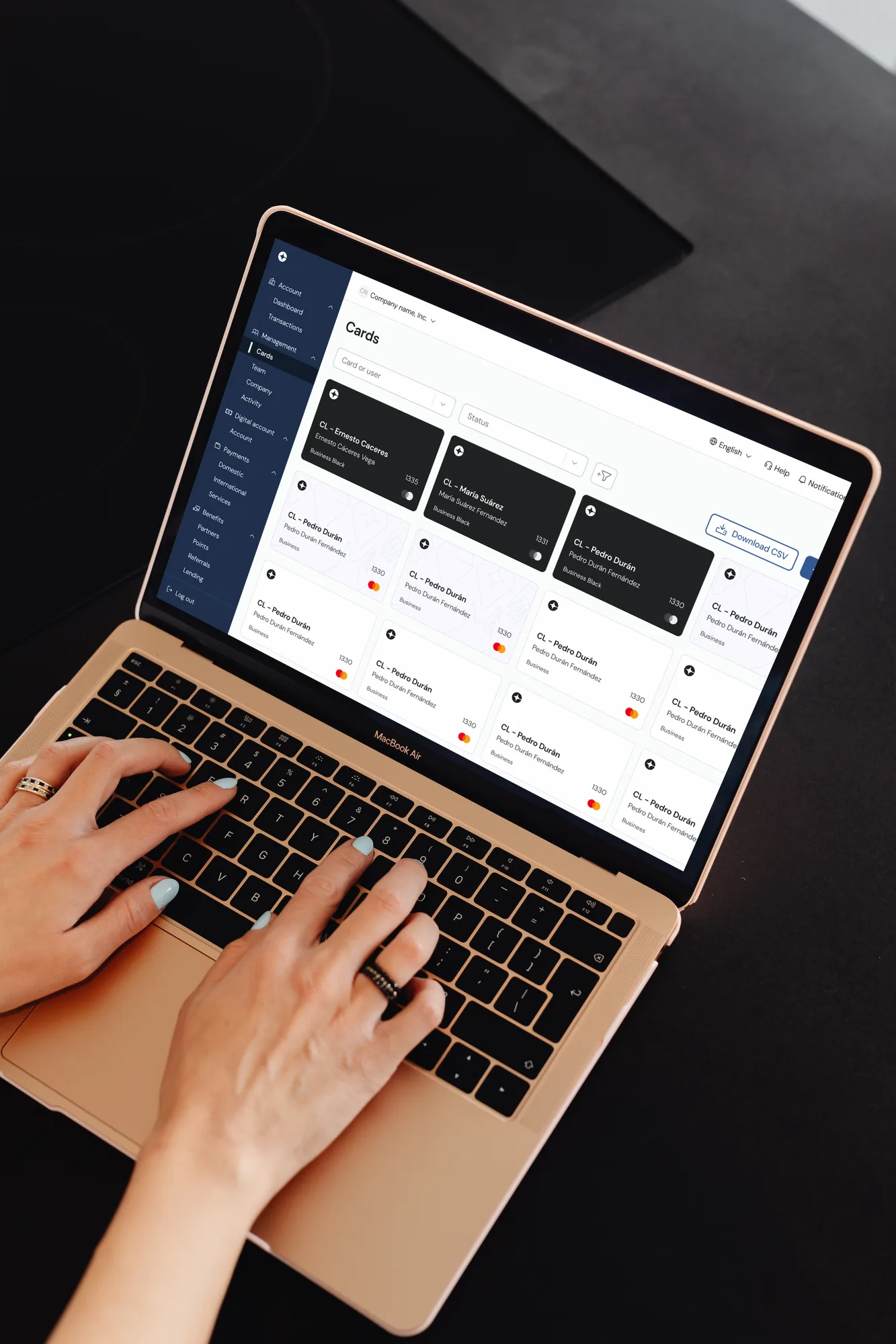 Clara cards dashboard on a laptop